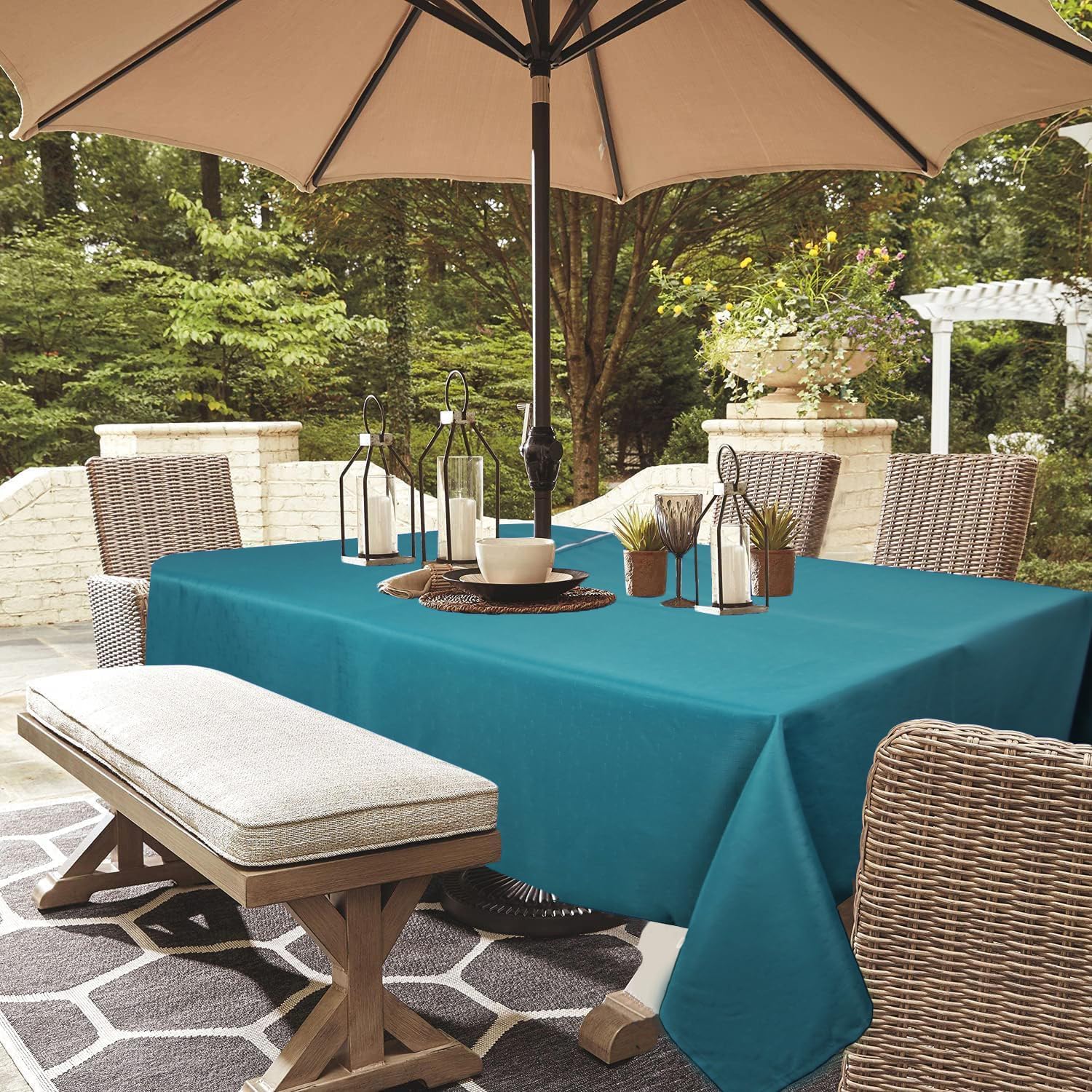 youngseahome vista frontal del mantel teal protegiendo la mesa