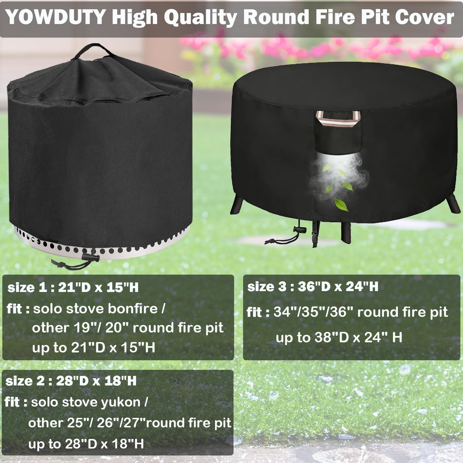 YOWDUTY funda en exterior durante lluvia protegiendo el fire pit