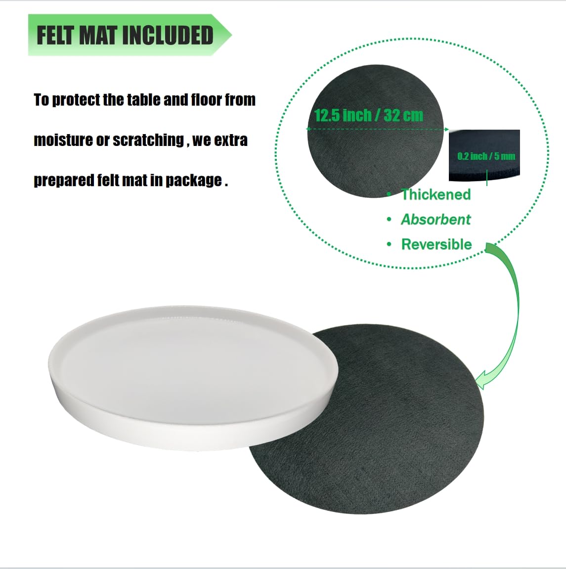 Yukfona plato con maceta en interior protegiendo suelo y mueble