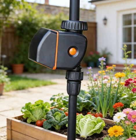 Yulaiyoen conector instalado en jardín, solución de riego fiable