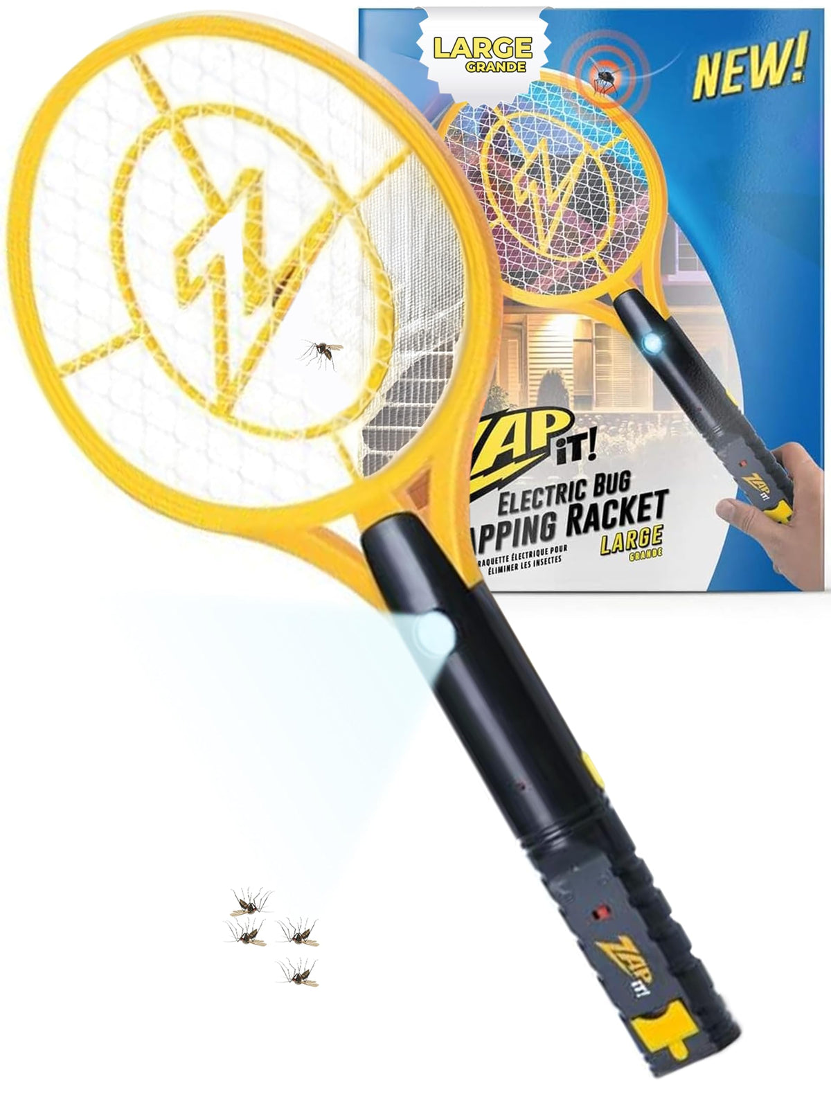 ZAP IT! vista frontal de la raqueta con color amarillo y diseño ergonómico