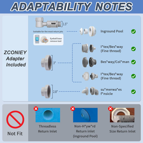 ZCONIEY adaptadores incluidos para ajuste en diferentes piscinas