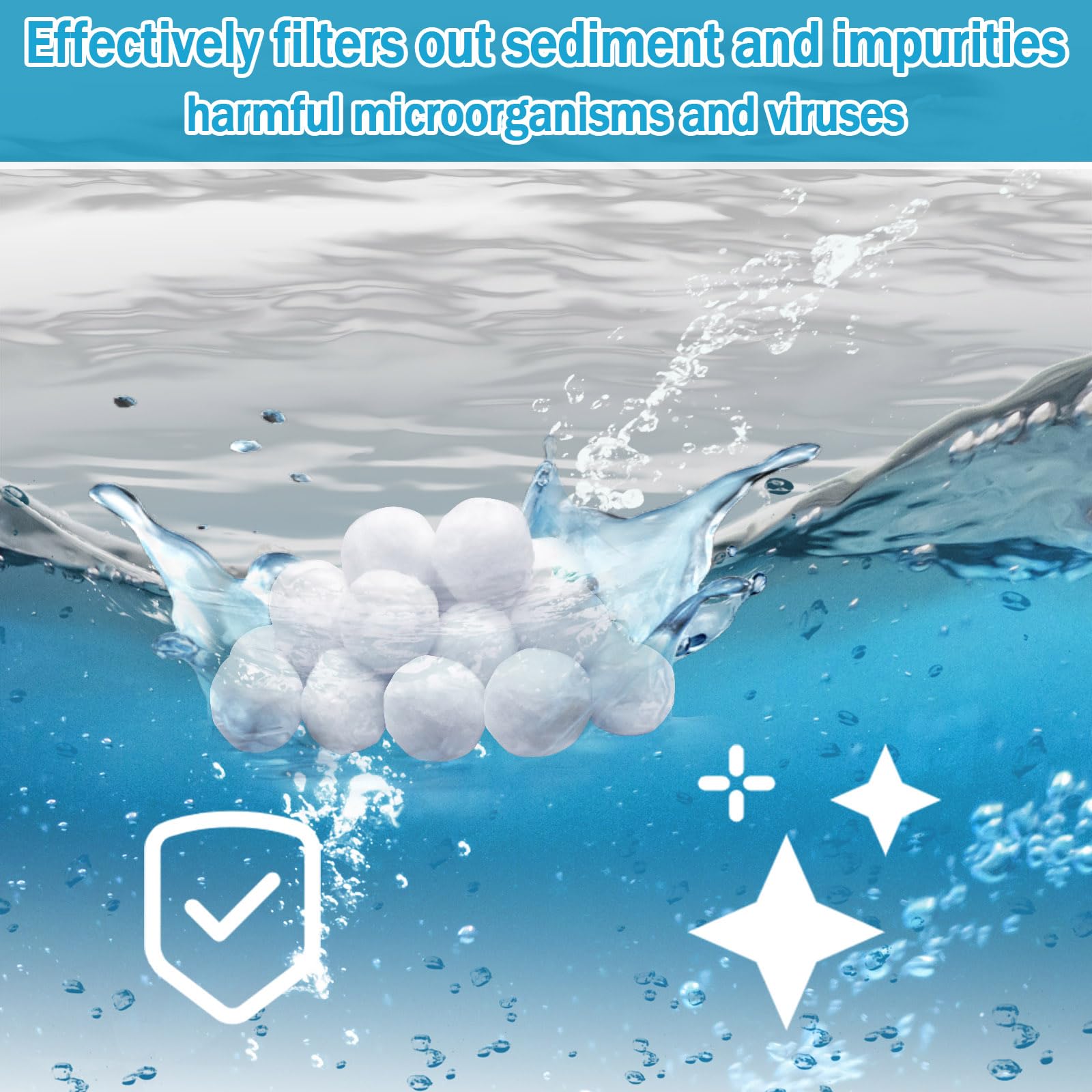 Bolas ZeeDix filtrando agua en piscina para nadar más clara