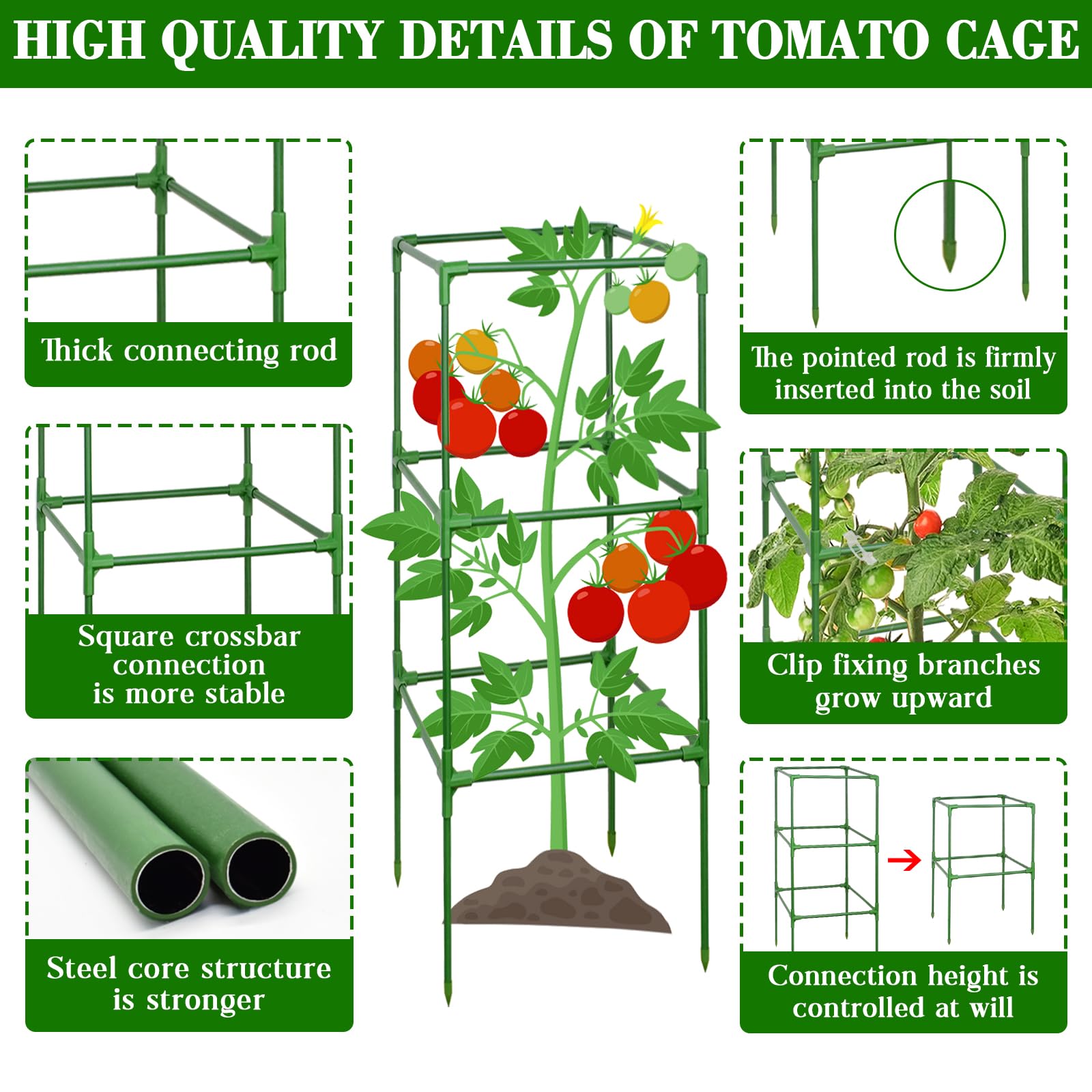 ZeeDix jaula en uso sosteniendo tomates maduros que previene el quiebre de tallos