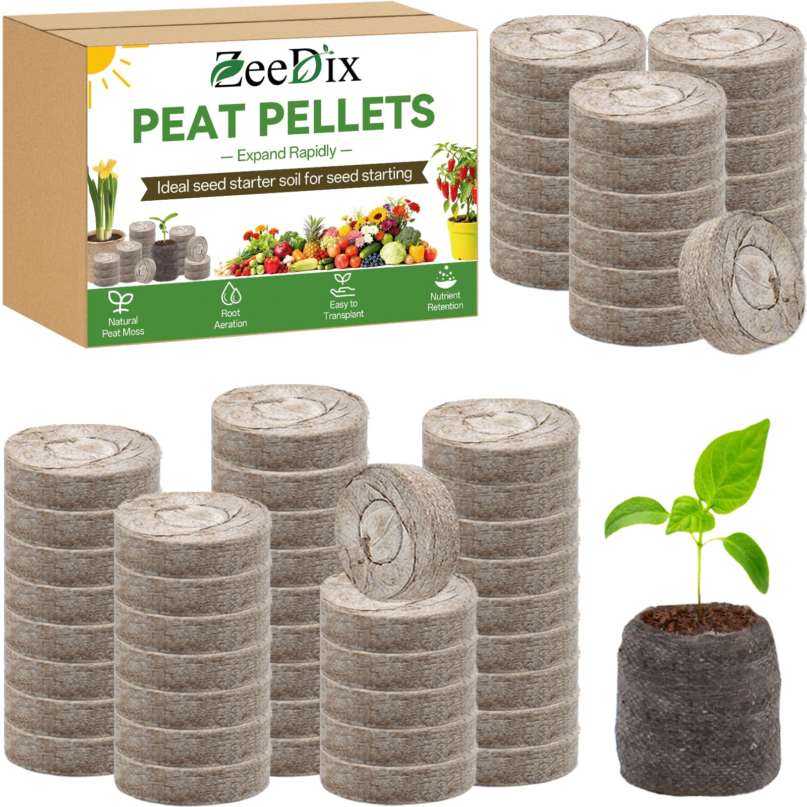 ZeeDix paquete frontal con 50 cápsulas, conveniente para iniciar semillas
