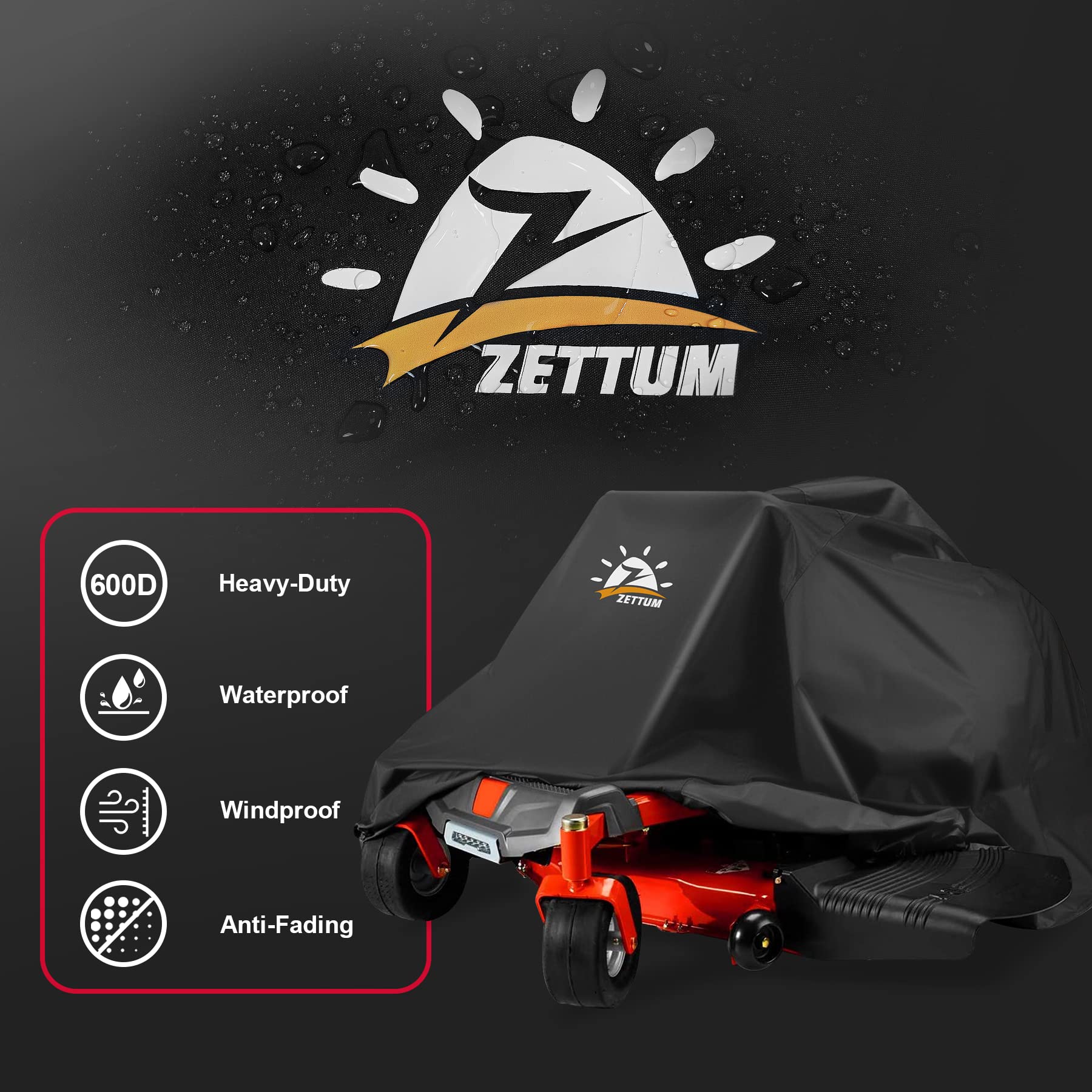 Zettum funda instalada en cortacésped en jardín mostrando resistencia al agua