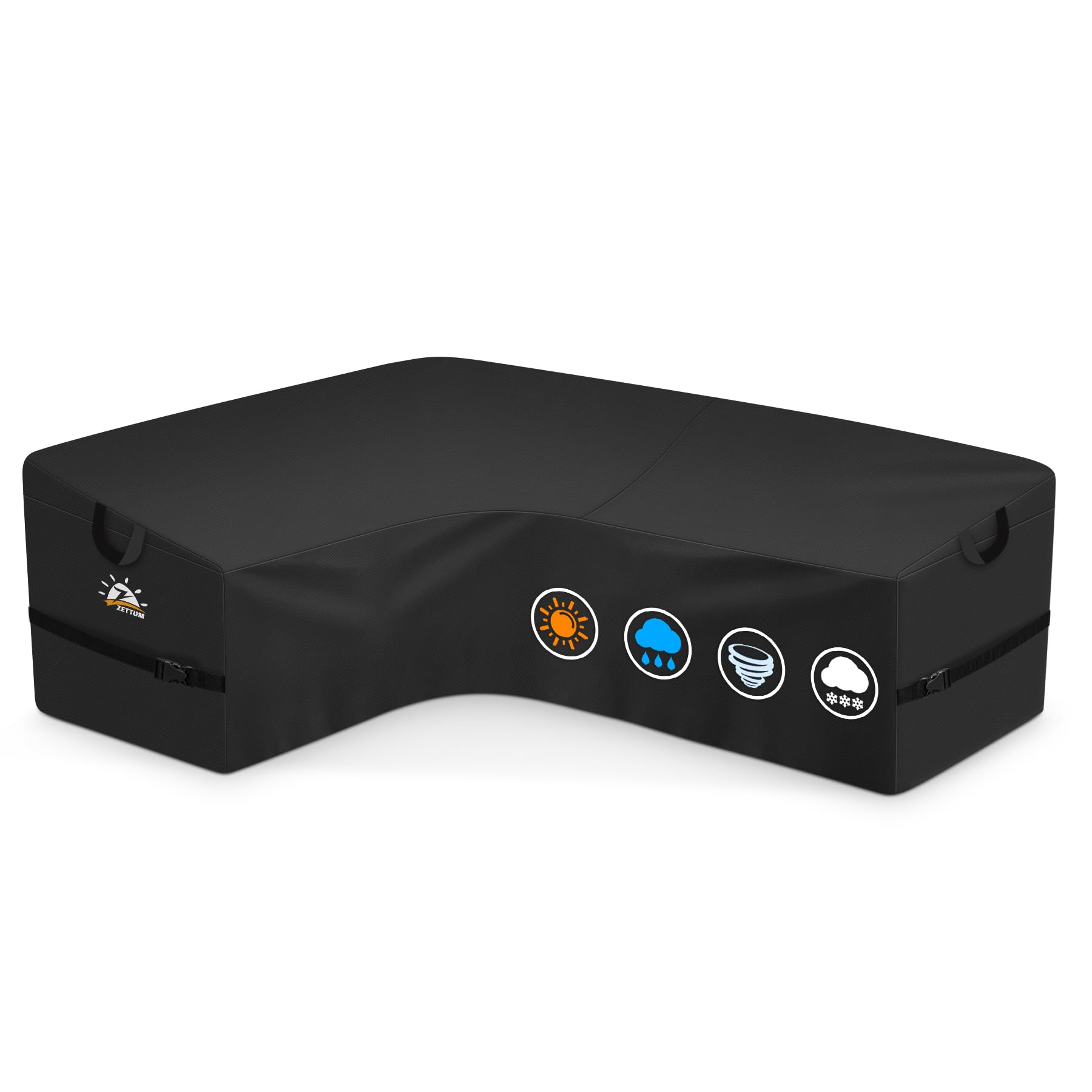 Zettum vista frontal de la funda protegiendo sofá seccional, protección completa