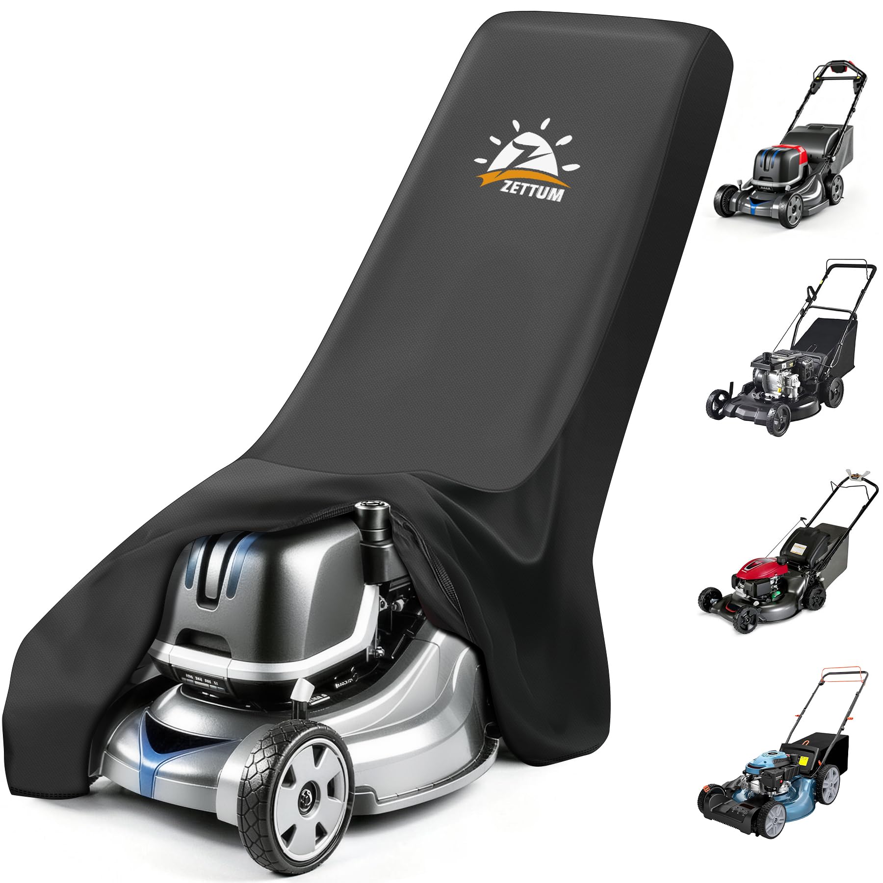 Zettum funda cortacésped vista frontal que protege de lluvia y polvo