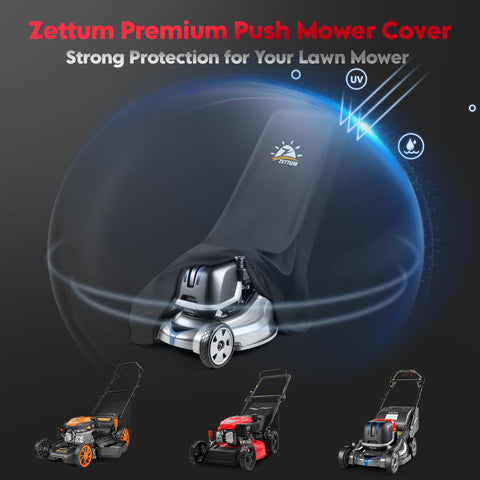 Zettum funda en uso sobre cortacésped en jardín para protección exterior