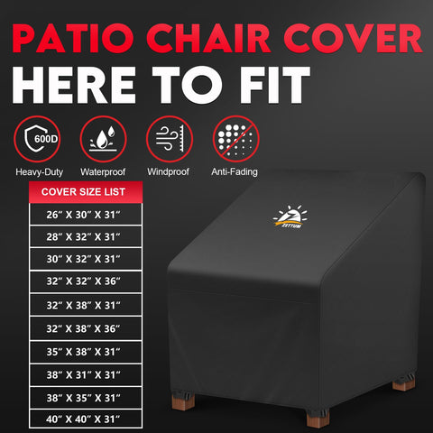 Zettum funda colocada en sillón de patio, protege del clima