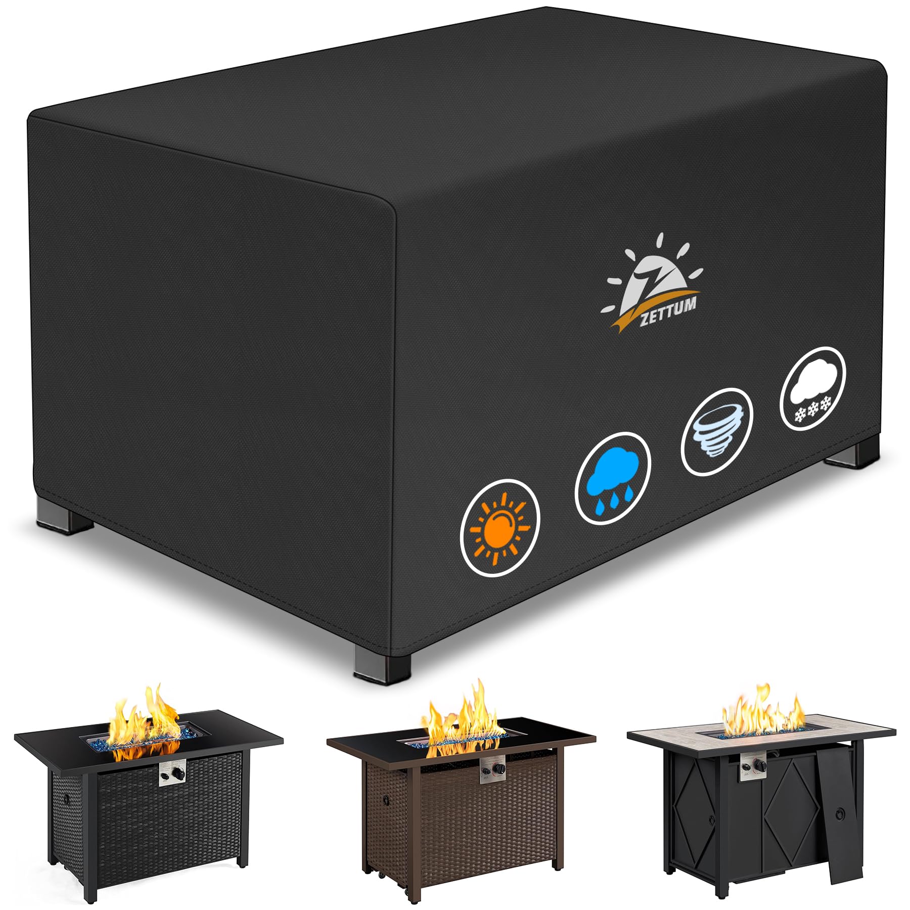Zettum vista frontal de la funda 54 pulgadas protegiendo fire pit, protección total