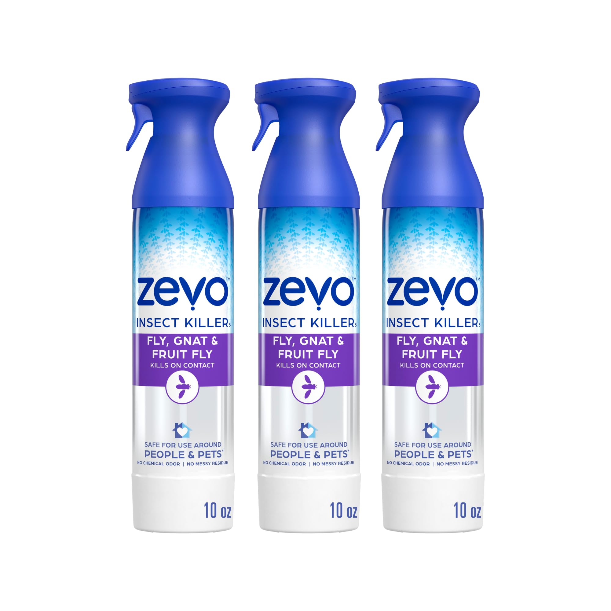 ZEVO aerosol pack de 3 frente mostrando envases y beneficio control rápido