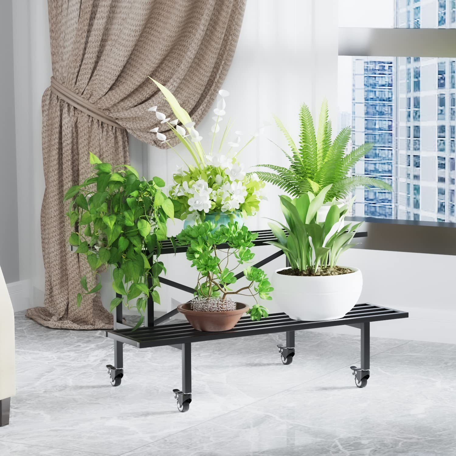 Zhongma soporte en balcón con macetas, ideal para exteriores y decoración