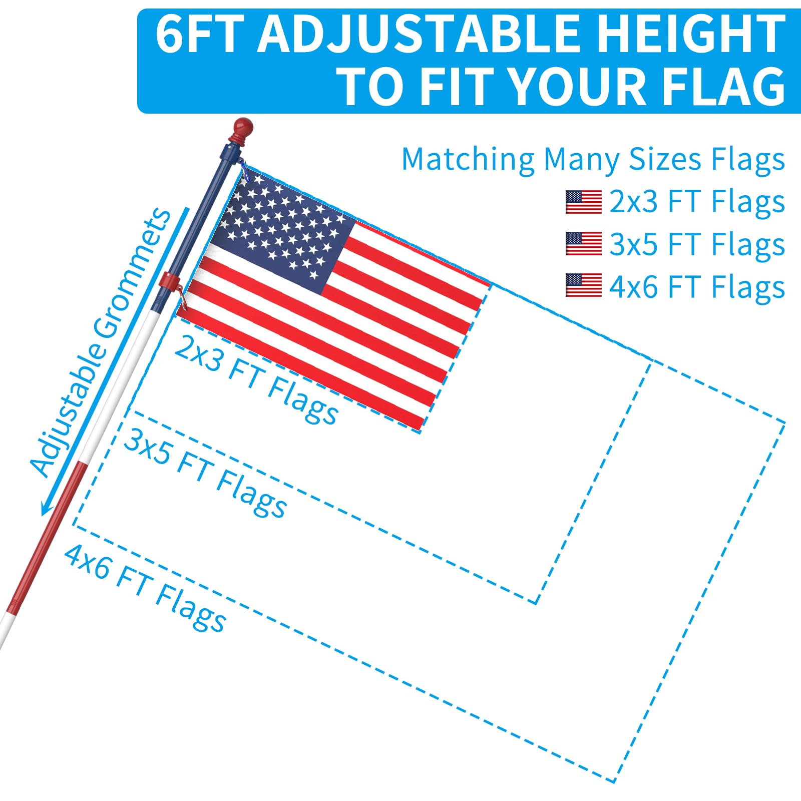 ZMTECH comparación de tamaño con bandera para visualizar longitud ajustable