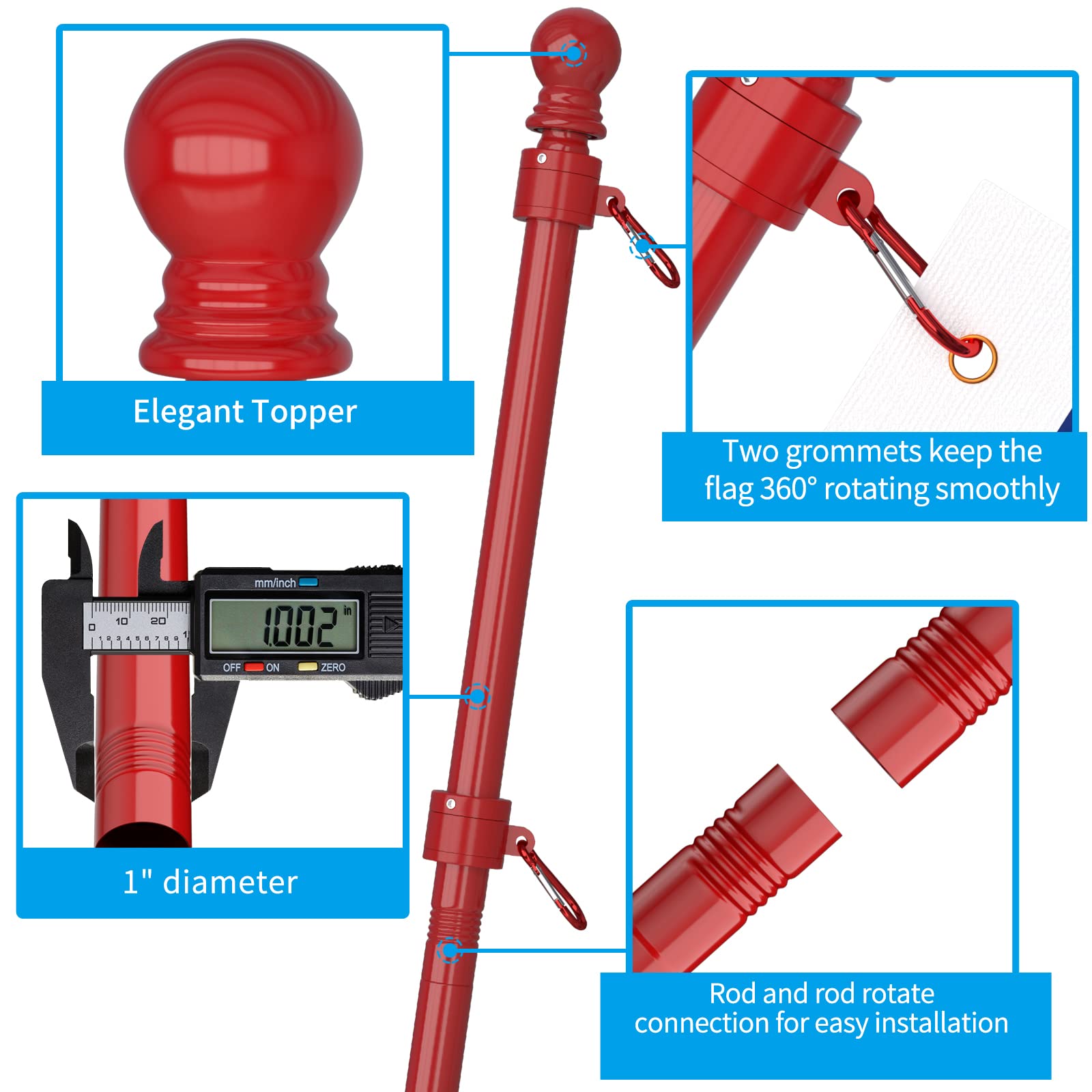 ZMTECH mosquetones y bola superior, sujeción segura y estética