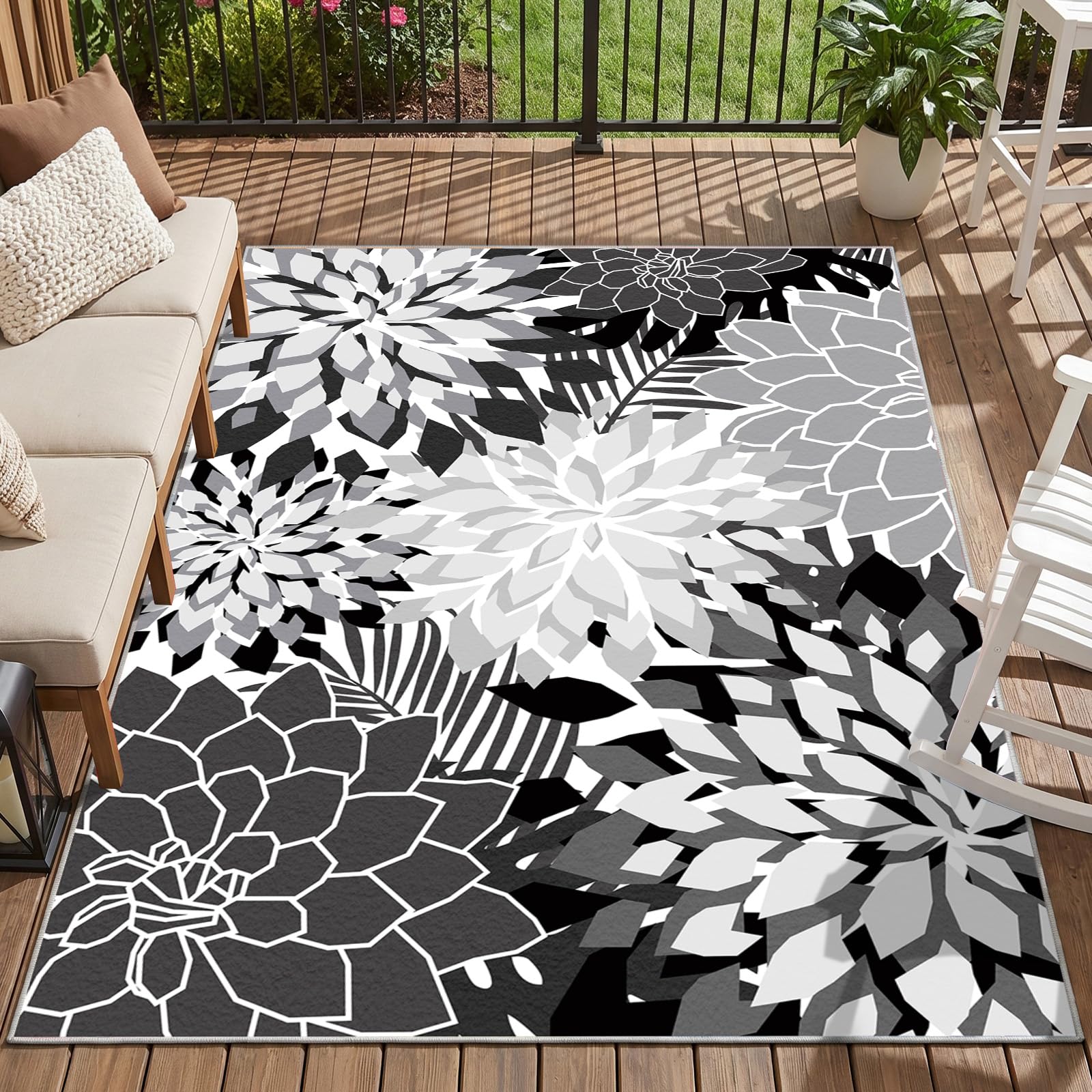 ZonLi alfombra exterior frontal mostrando diseño floral y color vibrante