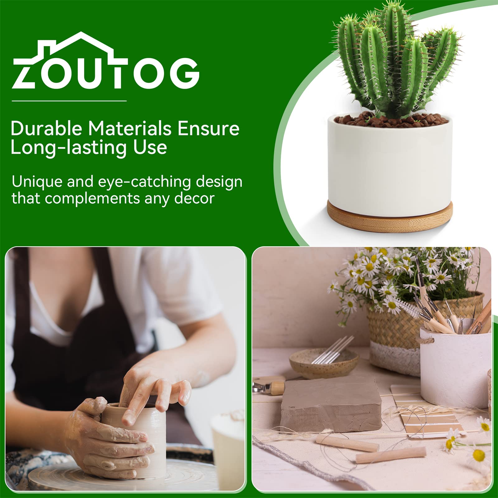 ZOUTOG maceta junto a mano para comparar tamaño, ideal para espacios pequeños