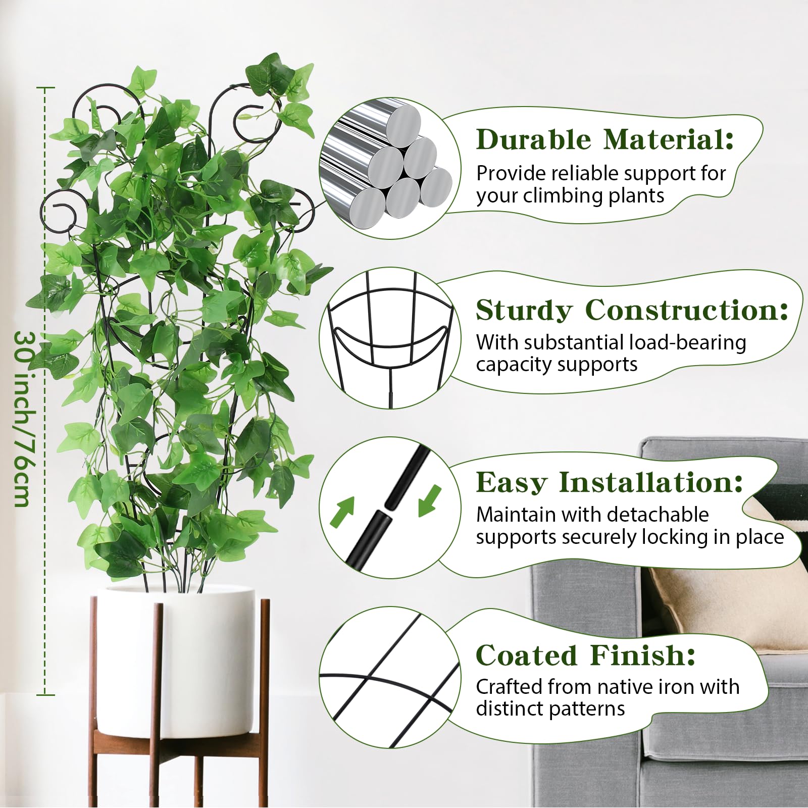 ZOUTOG en uso en maceta sosteniendo una planta trepadora y optimizando espacio