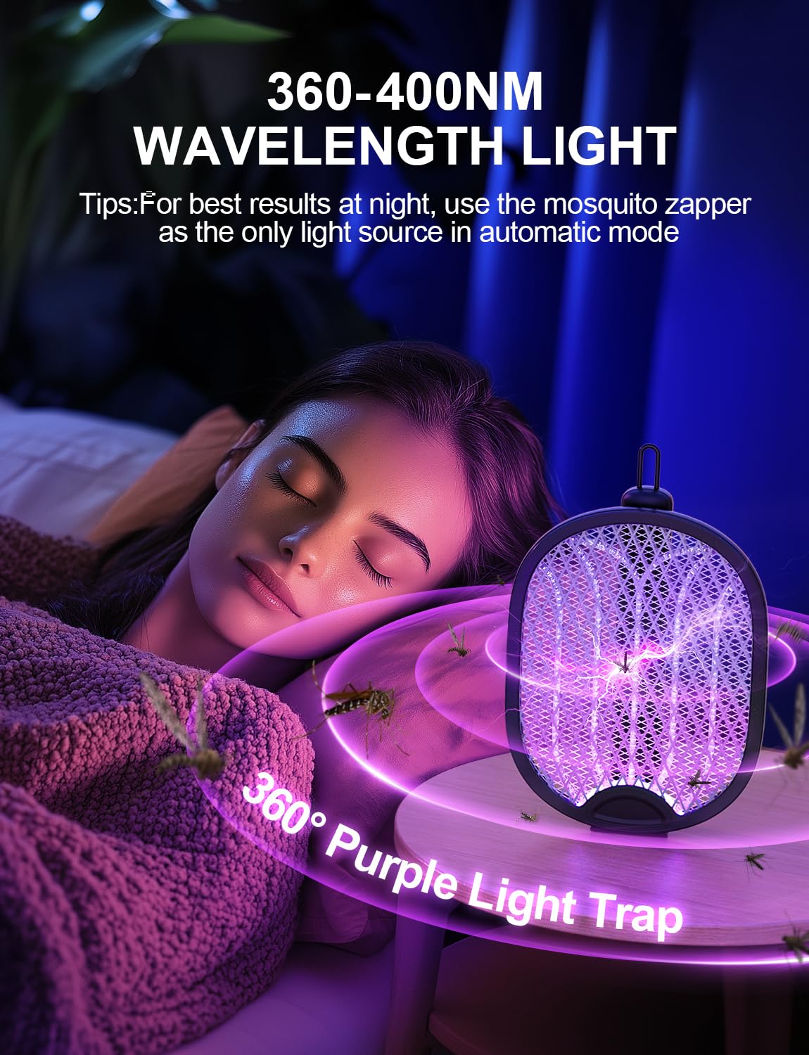 ZOVHYYA luz azul-violeta encendida en modo soporte, atrae insectos en habitaciones oscuras