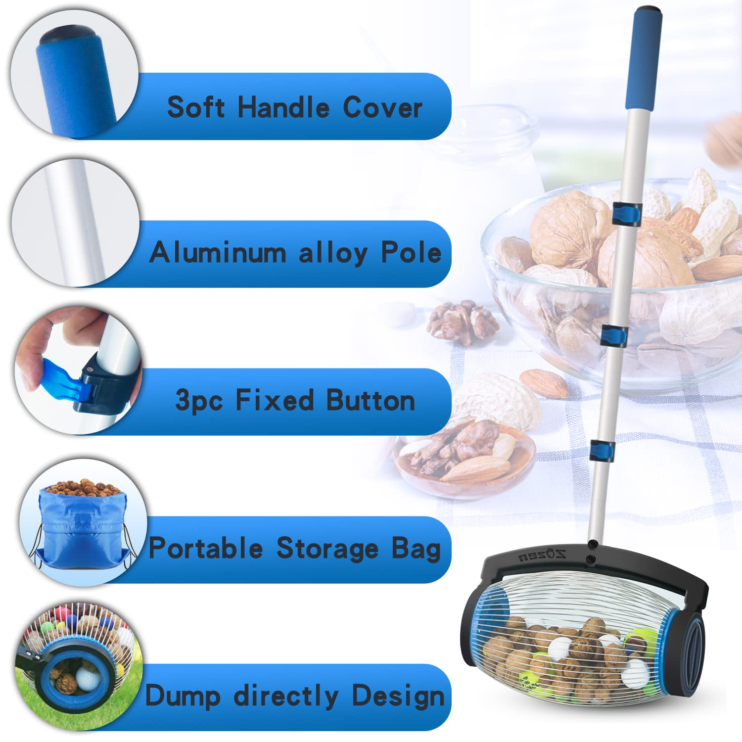 zozen varilla telescópica con botones de fijación para altura cómoda