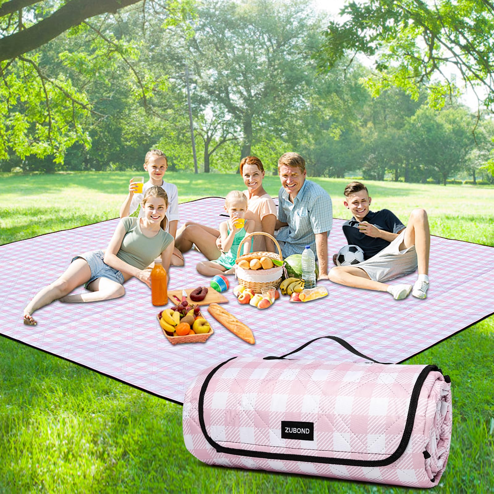 ZUBOND vista frontal de la manta mostrando patrón y tamaño, ideal para picnic
