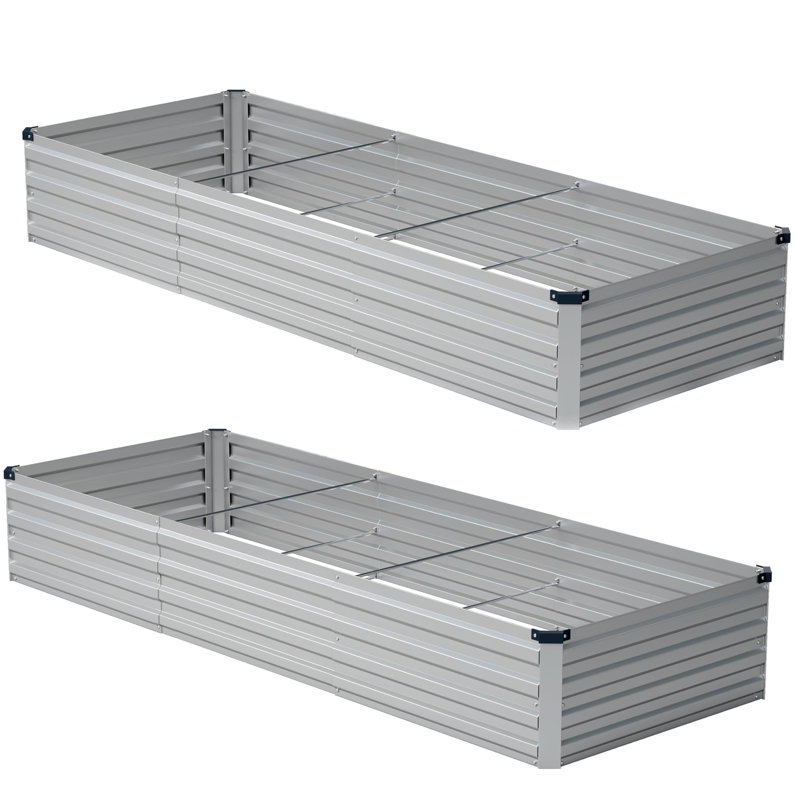 zunatu vista frontal del pack de dos jardineras metálicas, resistencia y espacio