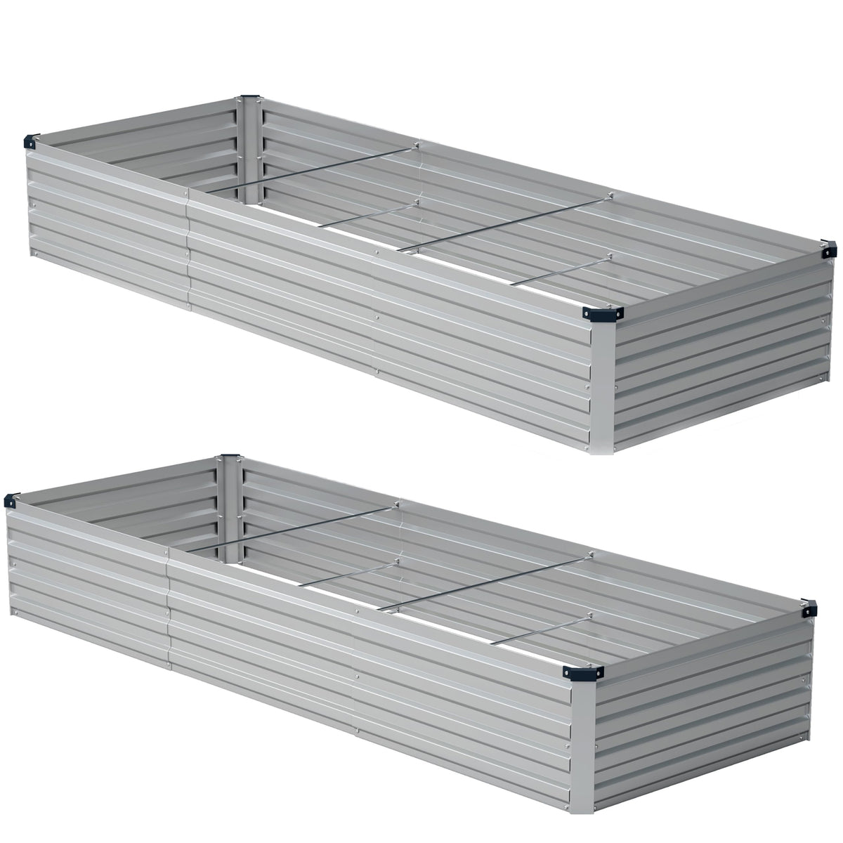 zunatu vista frontal del pack de dos jardineras metálicas, resistencia y espacio