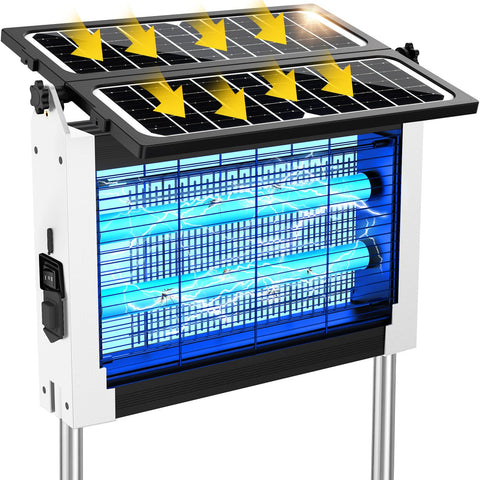 Zwiran vista frontal del insecticida solar mostrando LEDs y carcasa, protección eficiente