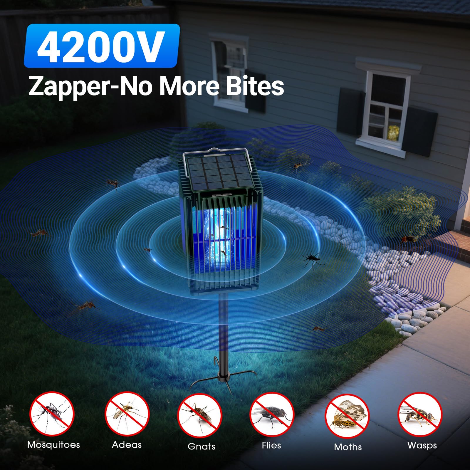 Zwiran rejilla 4200V cerca destacando eliminación rápida de insectos y seguridad