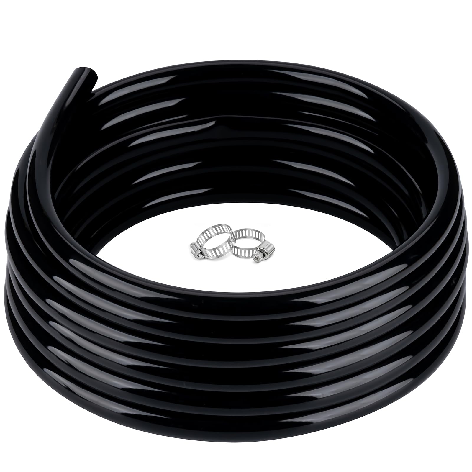 ZY-hosetube rollo frontal mostrando longitud y color negro, fácil almacenamiento
